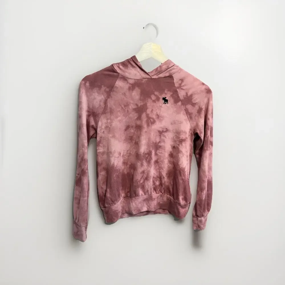 Abercrombie Kids Pink‎ Tie Dye Print Logo Light Weight Hoodie Girls 11/12